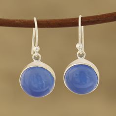 Framed by sterling silver, two round cabochons of blue chalcedony capture the beauty of the sky. Neeru Goel presents these dangle earrings, crafted by Indian artisans. Traditional Indian Jewellery, Jewellery Moulds, Earrings Round, Earring Crafts, Children Clothes, Fancy Jewelry, Blue Chalcedony, Jewelry Online Shopping, Women Artisans