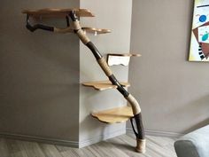 a cat climbing ladder made out of wood