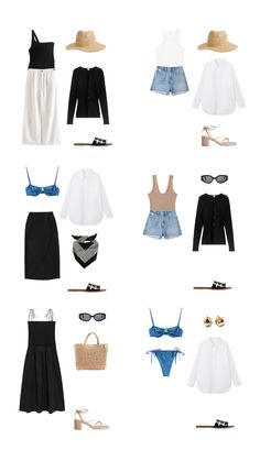 Vacation Capsule Wardrobe 2022 — Lily Chérie Backpacking Europe Outfits Summer, Minimalist Vacation Outfits, Hawaii Capsule Wardrobe, Italy Capsule Wardrobe Summer, Italy Capsule Wardrobe, Summer Basics Wardrobe, Minimalist Summer Wardrobe, Capsule Wardrobe 2022, Vacation Capsule Wardrobe