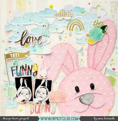 a scrapbook page with an image of a bunny and the word love on it