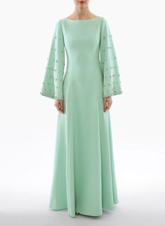 Huishan Zhang - Clover Gown-Dresses-Wardrobe Apparel Mint Fabric, Silk Ball Gown, Modest Gowns, Dress 2024, Dresses 2024, Classy Maxi Dress, Modest Dresses Casual, Long Sleeve Evening Dresses, Islamic Fashion