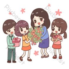 three girls are standing next to each other with flowers in their hands and one girl is holding