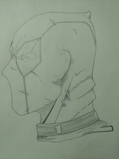 a pencil drawing of a man's head with a knife sticking out of it