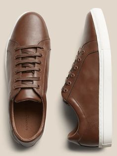 Mens Business Casual Shoes, Sneakers Outfit Men, Brown Leather Sneakers, Business Casual Shoes, Casual Leather Shoes, Casual Dress Shoes, Mens Shoes Casual Sneakers, Brown Sneakers, Banana Republic Factory