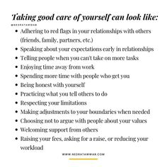 a white poster with the words talking good care of yourself can be like