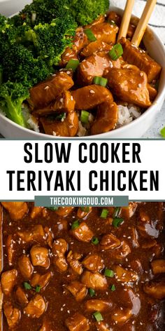 Close up of slow cooker teriyaki chicken over a bowl of rice. Teriyaki Chicken Crock Pot, Slow Cooker Teriyaki Chicken, Slow Cooker Teriyaki, Delicious Rice, Easy Crockpot Dinners, Crockpot Dishes, Chicken Slow Cooker Recipes, Crock Pot Slow Cooker, Healthy Crockpot