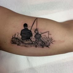 a man and woman sitting on top of a boat with a fishing pole in the water