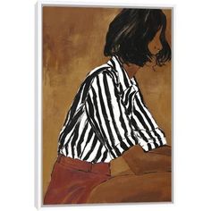 a painting of a woman wearing a striped shirt