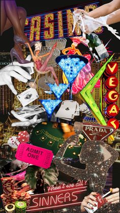 a collage of las vegas signs and symbols