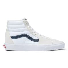 Vans Classic Sport SK8-Hi Skate Shoes Dress Blues/True White VN0A32QG9YG. Dress Blues, Sk8 Hi, Shoes Dress, Vans Classic, Side Stripe, Skate Shoes, Lace Up Shoes, Bright White, Phone Numbers