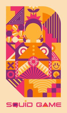 the poster for squid game shows an image of a man in geometric shapes