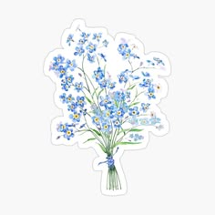 a bouquet of blue flowers in a vase on a white background sticker with watercolor effect