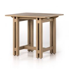 a small wooden table with two legs and a square top on an isolated white background