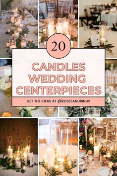 wedding centerpieces with candles and greenery