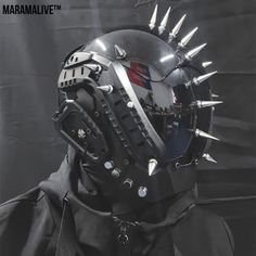 Gothic Mechanical Ascent Mask - Retro Helmet with Spikes Futuristic Punk, Techwear Mask, Spider Oc, Cyberpunk Helmet, Gothic Mask, Oc Clothes, Gothic Stuff, Cyberpunk Clothing, Futuristic Helmet