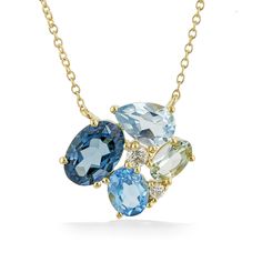 773288 - 14K Yellow Gold - Effy Prasolite and Blue Topaz Cluster Necklace