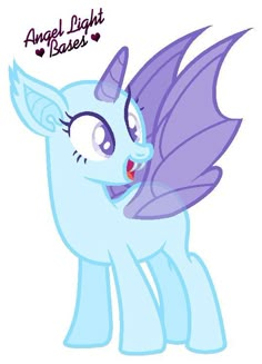 a blue pony with purple hair and wings on it's head, looking to the side