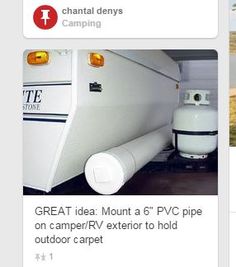 two screenshots showing different types of camping equipment and the words great idea mount a 6'rv pipe on camper / rv exterior to hold outdoor campsite