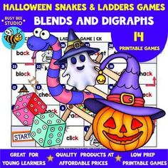 halloween snakes and ladders games blends and digraphs for kids to play