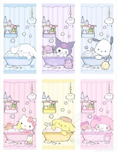 hello kitty bathroom wallpapers with teddy bears in bathtub and cat on the tub