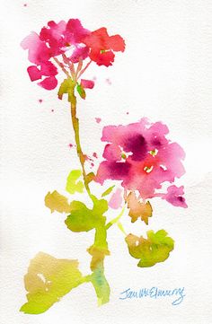 watercolor painting of pink flowers on white paper