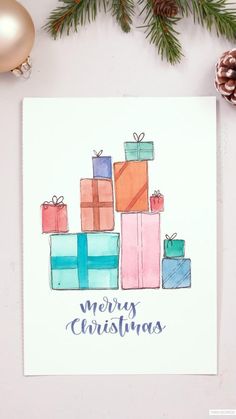 a christmas card with presents on it