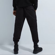 Size Medium Jogger Cargo Pants With Cuffed Hems. Available In Two Colors: Olive And Black *Max Screen Brightness To See Details Casual Pants With Cargo Pockets And Cuffed Ankles, Casual Cargo Pants With Cuffed Ankles, Black Tapered Leg Cargo Jeans, Streetwear Bottoms With Pockets And Cuffed Ankles, Black Bottoms With Multiple Pockets And Tapered Leg, Black Tapered Leg Bottoms With Multiple Pockets, Casual Bottoms With Pockets And Cuffed Ankles, Urban Black Tapered Leg Joggers, Black Cotton Utility Sweatpants