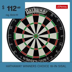 Enjoy a quality game of darts with the Winner's Choice sisal dart board. Made of superior grade, self-healing sisal fibers, this tournament style dart board features a moveable metal number ring so you can easily rotate your board and extend playing life. Features round-shaped wires and a staple-free bull's-eye to reduce bounce-outs and deliver maximum performance for your dart game. A great board to play on for any experience level. 180-day limited warranty.Recommended Ages: 10 Years And UpMea… Darts Game, Dart Board, Self Healing, Arcade Games, To Play