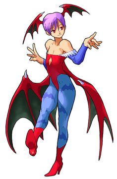 a woman in a red and blue costume is flying with her hands out to the side