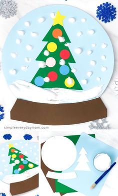 paper plate snow globe with christmas tree cut out