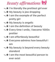 a poem with the words beauty affirmations written on it