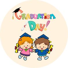 two children in graduation caps and gowns are holding hands with the words graduation day