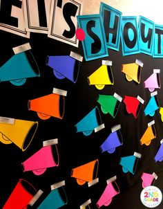 a bulletin board with lots of different colored papers on it's sides and the words let's shoot