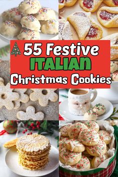 five festive italian christmas cookies are featured in this collage with the words, 5 festive italian christmas cookies