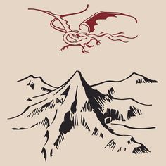 a bird flying over the top of a mountain with a dragon on it's back