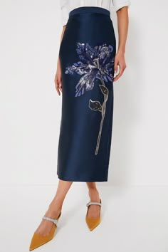 Heels For Winter, Suit And Heels, Oversized Flower, Black Body Suit, Erdem Moralioglu, Embellished Skirt, Pencil Silhouette, Ralph Lauren Shop, Cocktail Attire