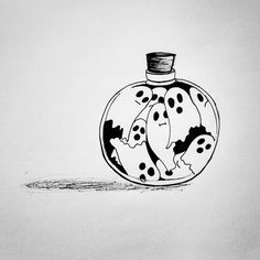 a black and white drawing of a bottle with dalmatian spots on it's side