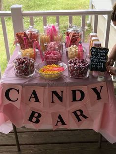 a candy bar is set up on the porch