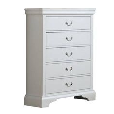 Vix 47 Inch 5 Drawer Tall Dresser Chest, Metal Handles, Crisp White Wood By Casagear Home Light Wood Dresser, Wide Dresser, Dresser Chest, Tall Dresser, Tall Chest, Bedroom Furniture Dresser, Double Dresser, Living Room Storage, Furniture Removal