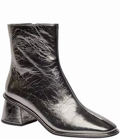 COACH Gigi Crinkle Metallic Leather Booties | Dillard's Coach Bootie, Crafts Beautiful, Leather Booties, Metallic Leather, Global Fashion, Leather Upper, Heel Height, Boots, Heels