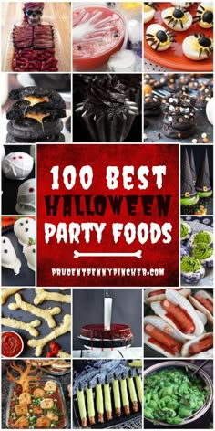 halloween party food collage with the words, 100 best halloween party foods