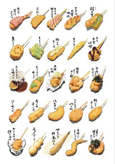 an image of different types of food on skewers