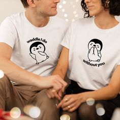 "Penguin Couple Matching Christmas Tshirts, Penguin Couple Shirts , His and Hers Matching Shirts, Penguin Couple Christmas Jumpers Xmas Gift Perfect Christmas gift for any couple that love matching t-shirts or jumpers These sweatshirts are made of premium quality cotton blend for a great quality soft feel and comfortable retail fit.  Our Unisex Sweatshirts are modern fitted, stylish and we use high-quality vinyl ensuring your garment will look fantastic. The soft cotton faced fabric creates a luxury feel. The taped neck adds comfort and the twin needle stitching keeps the sweatshirt durable. Complete with set-in sleeves and a ribbed collar, hem and cuffs.  - Crew neck sweatshirt - Set-in sleeves - Stylish fit - Unisex - Cosy - Comfortable SIZE GUIDE: XS 34\" | S 36\" | M 40\" | L 44\" | XL Matching Christmas Tshirts, Family Christmas Jumpers, Penguin Couple, Cute Couple Shirts, Fair Booth, Funny Holiday Shirts, Matching T Shirts, Personalized Matches, Couple Christmas