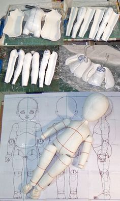 several different views of plastic mannequins being made