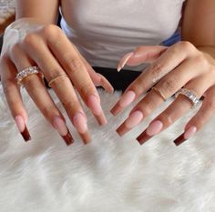 French Tip Acrylic Nails, Tip Nails, Unique Acrylic Nails, Brown Nails, Acrylic Nails Coffin, Square Acrylic Nails, Pretty Acrylic Nails, French Tip Nails