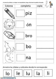 spanish worksheet with pictures and words for children to learn in the classroom, including letters