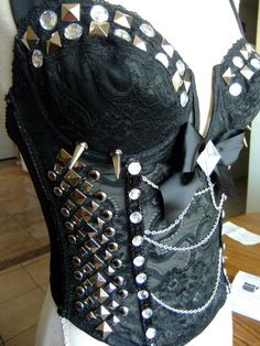 Framptastic INC Burlesque Bra, Edm Fashion, Rave Babe, Studs And Spikes, Black White Outfit, Rave Bra, Underbust Corset, Denim And Lace