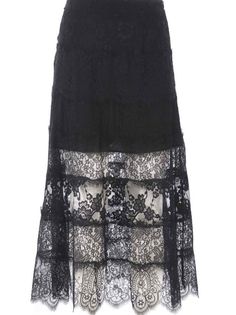 McQ Lace Skirt Chic Lace Maxi Skirt With Lace Trim, Lace Tiered Skirt Bottoms With Lace Patchwork, Elegant Lace Trim Maxi Skirt, Elegant Skirt Bottoms With Lace Patchwork, Elegant Lace Skirt With Ruffled Details, Lace Trim Midi Skirt, Lace Midi Skirt For Evening, Lace Long Skirt For Evening, Elegant Tiered Lace Maxi Skirt