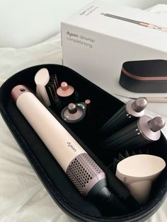 Pink Dyson, Dyson Airwrap Complete, Hair Tool Organizer, Dyson Hair Dryer, Chestnut Hair Color, Dyson Airwrap, Beauty Gadgets, Hair Styler, Hair Essentials