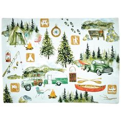 Camping Days Placemat Canoe Fishing, Setting The Table, Design Camp, Textile Market, Park Designs, Dinner At Home, Lake Fishing, Nature Inspired Design, Linen Textile